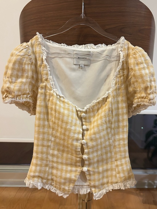Reformation Tops - Reformation Rosemary linen top in sunshine check